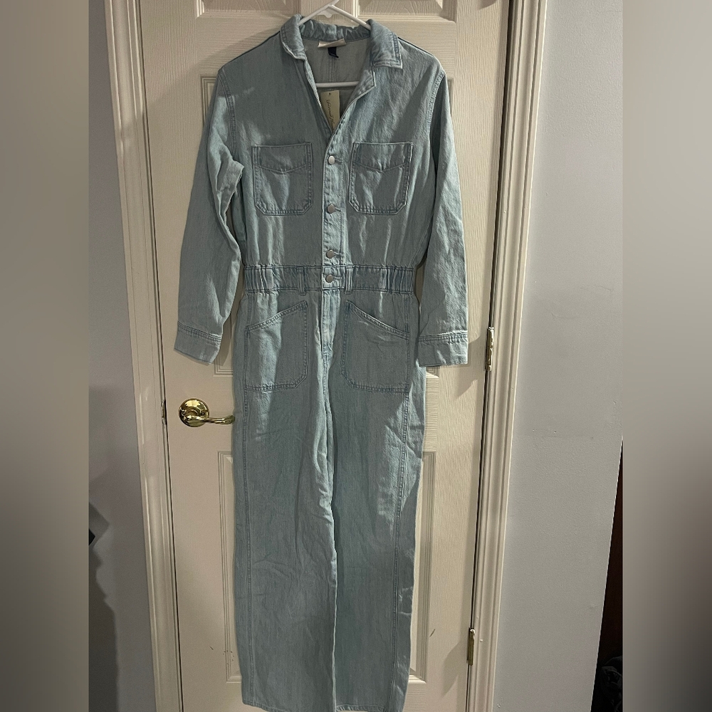 NWT Universal‎ Threads Womens Denim Jean Utility Cargo Wide Leg Jumpsuit Size 4